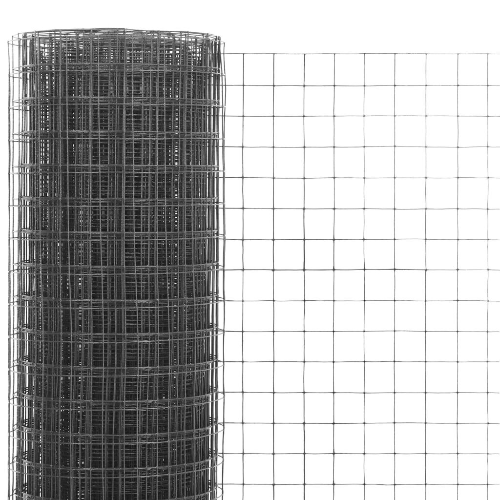 vidaXL Kippengaas 25x1 m staal met PVC coating grijs