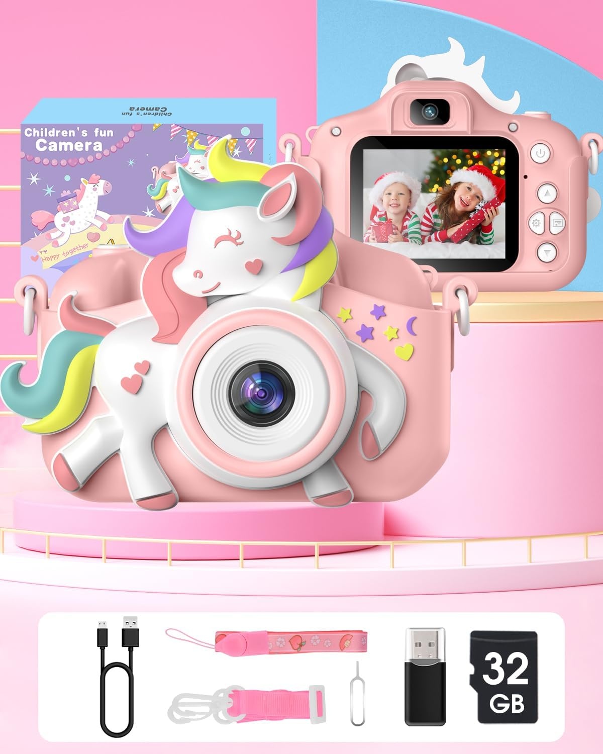 Gofunly Kinderen Camera - 20MP - 1080p - Met 32GB SD-kaart - Eenhoorn Wit