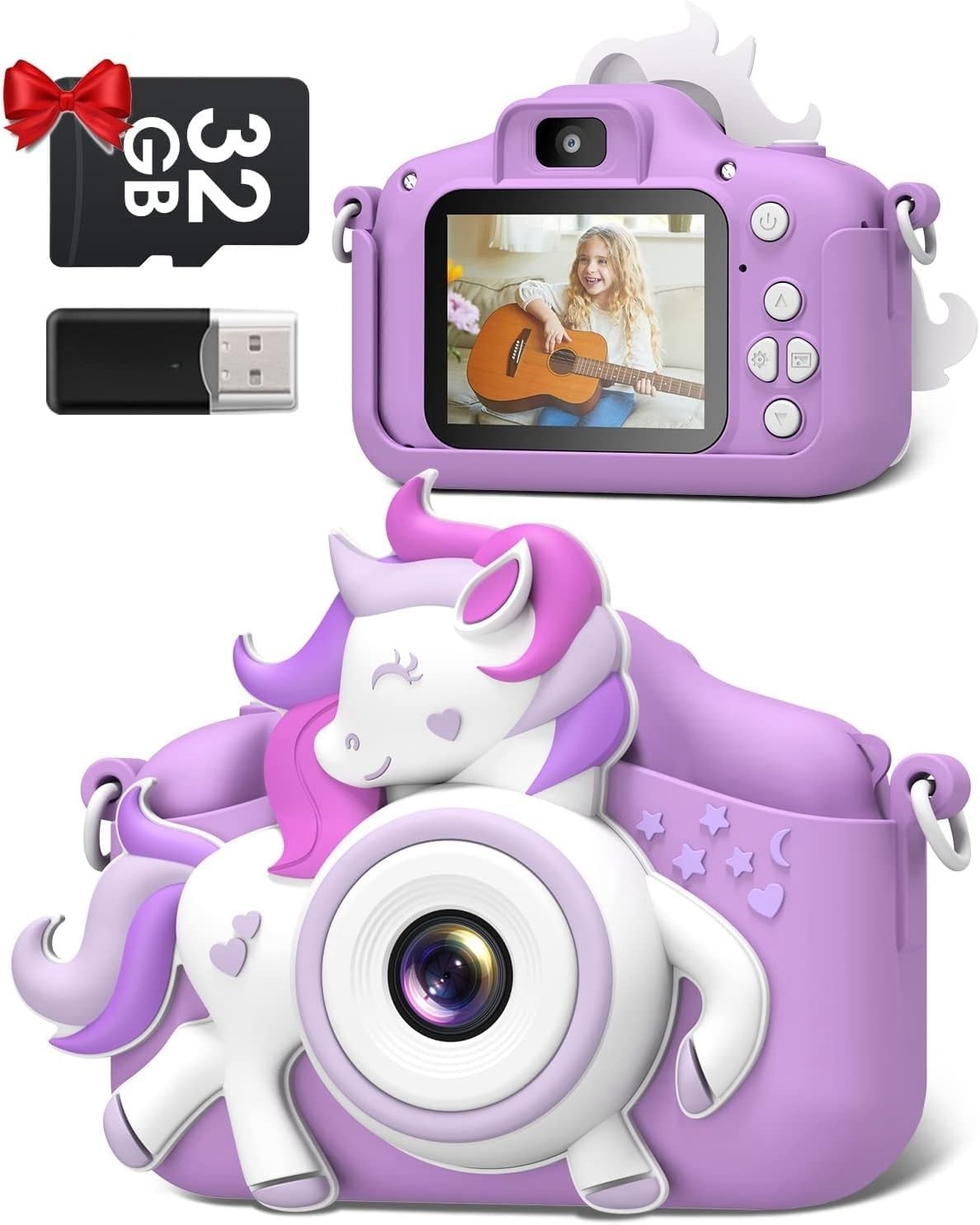 Gofunly Kinderen Camera - 20MP - 1080p - Met 32GB SD-kaart - Eenhoorn Wit