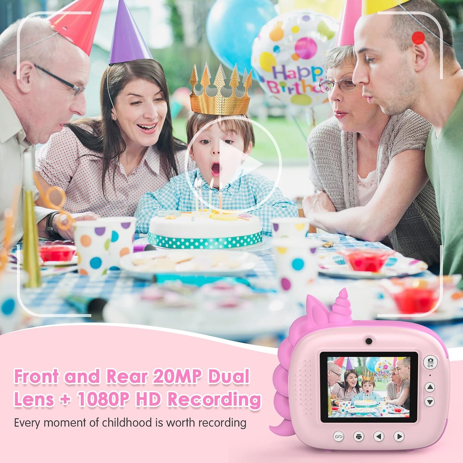 HiMont Roze Kindercamera met Instant Print en 32GB Geheugenkaart