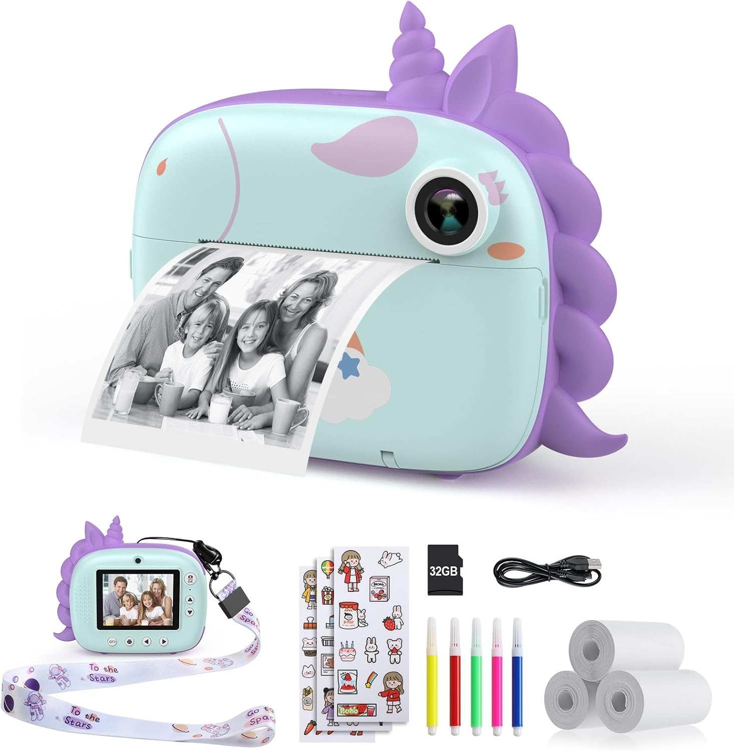 HiMont Roze Kindercamera met Instant Print en 32GB Geheugenkaart