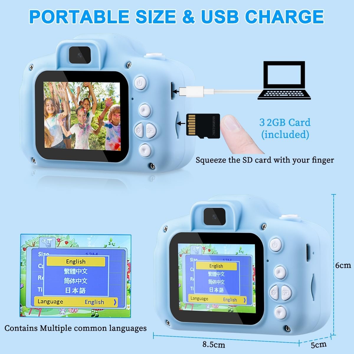 GREPRO Digitale Kinderen Camera met 32GB SD-kaart - Blauw