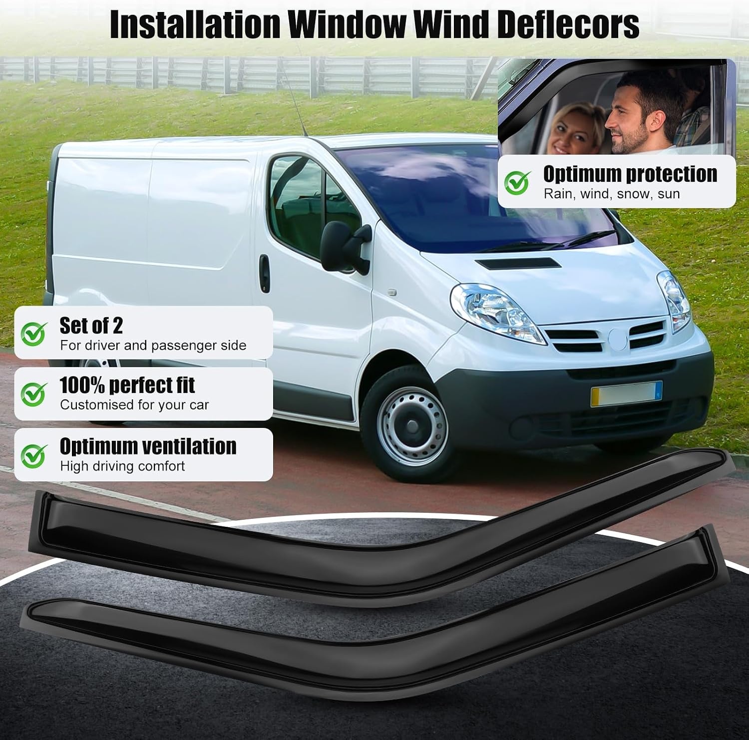 Car Wind Deflectors Compatible with Renault Trafic Nissan Primastar Opel Vauxhall Vivaro 2001-2014, 1 Pair Rain Guards for Windows, Vent Deflector Window Visors for Cars