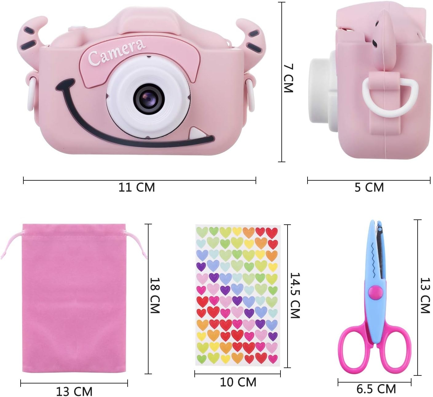 Kindercamera, digitale camera kinderen met USB-laadfunctie, uitgerust met 32 GB geheugenkaart, 1080p HD-scherm, zeer geschikt als cadeau voor kinderen op Kerstmis (roze)