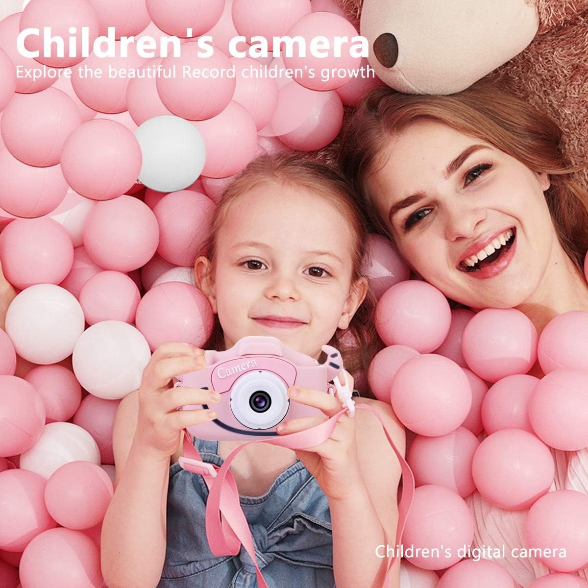 Kindercamera, digitale camera kinderen met USB-laadfunctie, uitgerust met 32 GB geheugenkaart, 1080p HD-scherm, zeer geschikt als cadeau voor kinderen op Kerstmis (roze)