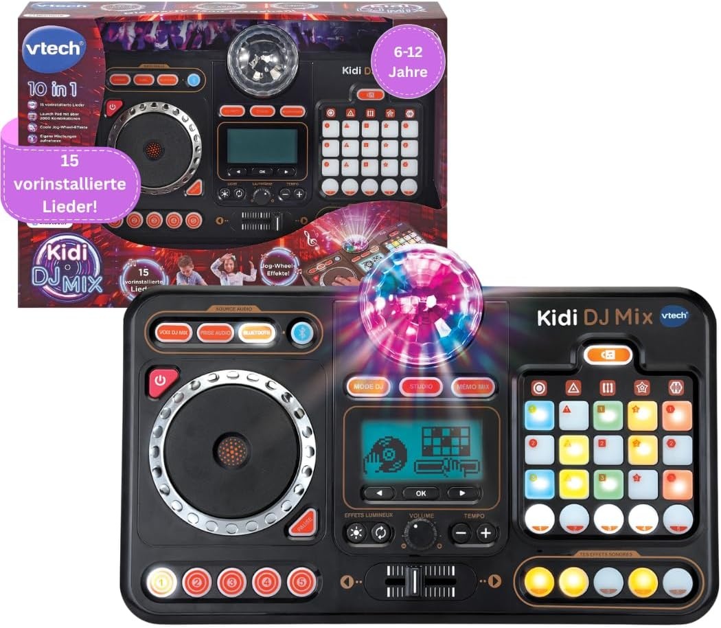 VTech Kidi DJ Mix — 10-in-1 DJ-mixer met lanceerplatform, jogwheel en veel effecten voor het bewerken van muziek — Voor kinderen van 6-12 jaar