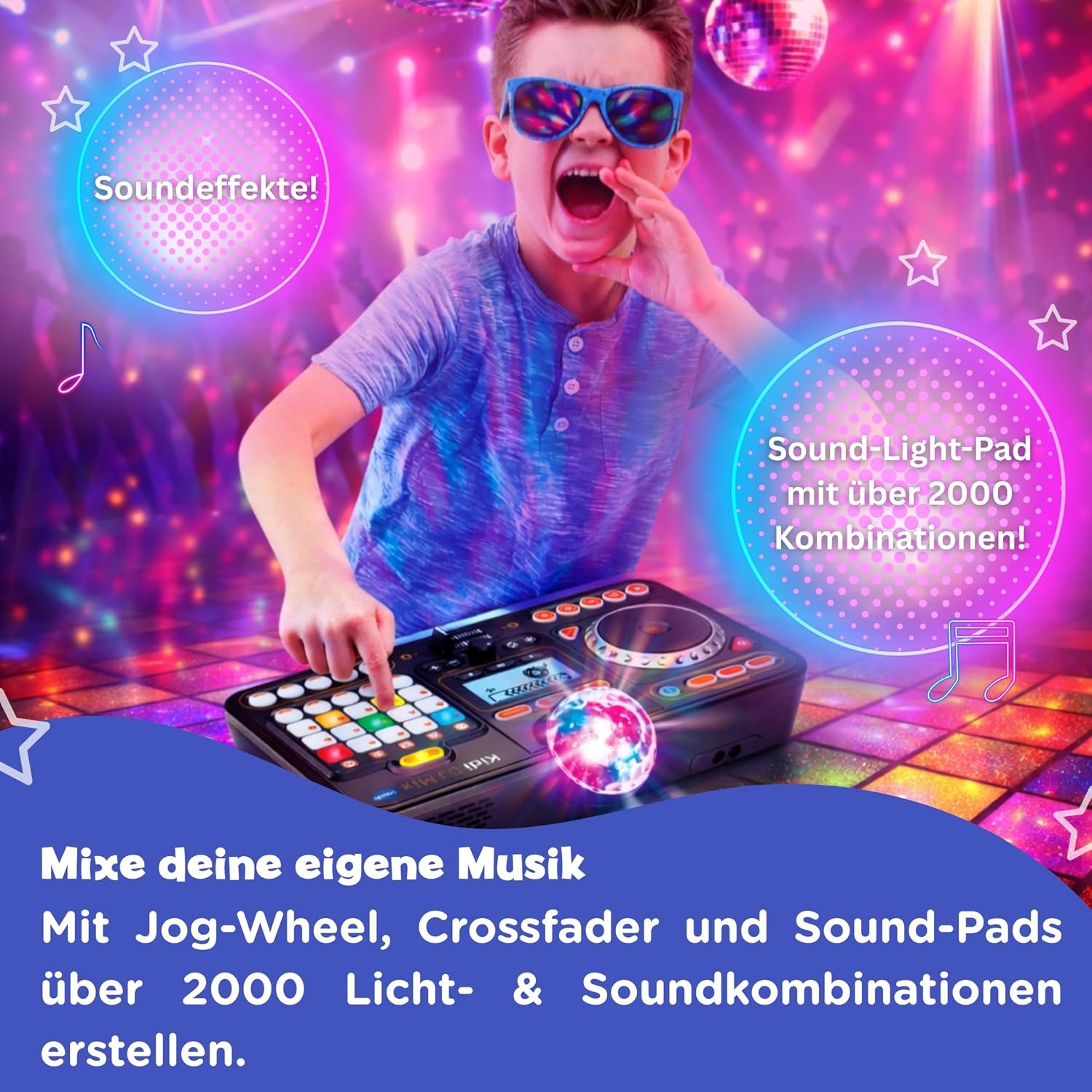 VTech Kidi DJ Mix — 10-in-1 DJ-mixer met lanceerplatform, jogwheel en veel effecten voor het bewerken van muziek — Voor kinderen van 6-12 jaar