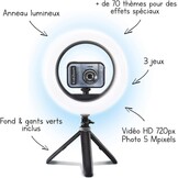 VTech - KidiZoom Video Studio Pro, digitale camera voor kinderen, foto, selfie, HD-video, kleurendisplay met ringlicht, statief, achtergrond en handschoenen, groen, cadeau van 7 jaar tot 14 jaar - inhoud in het Frans