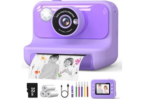 Instant Kinder Camera: Print Direct! 1080P, 32GB, 3 Rollen Papier - 34% Korting