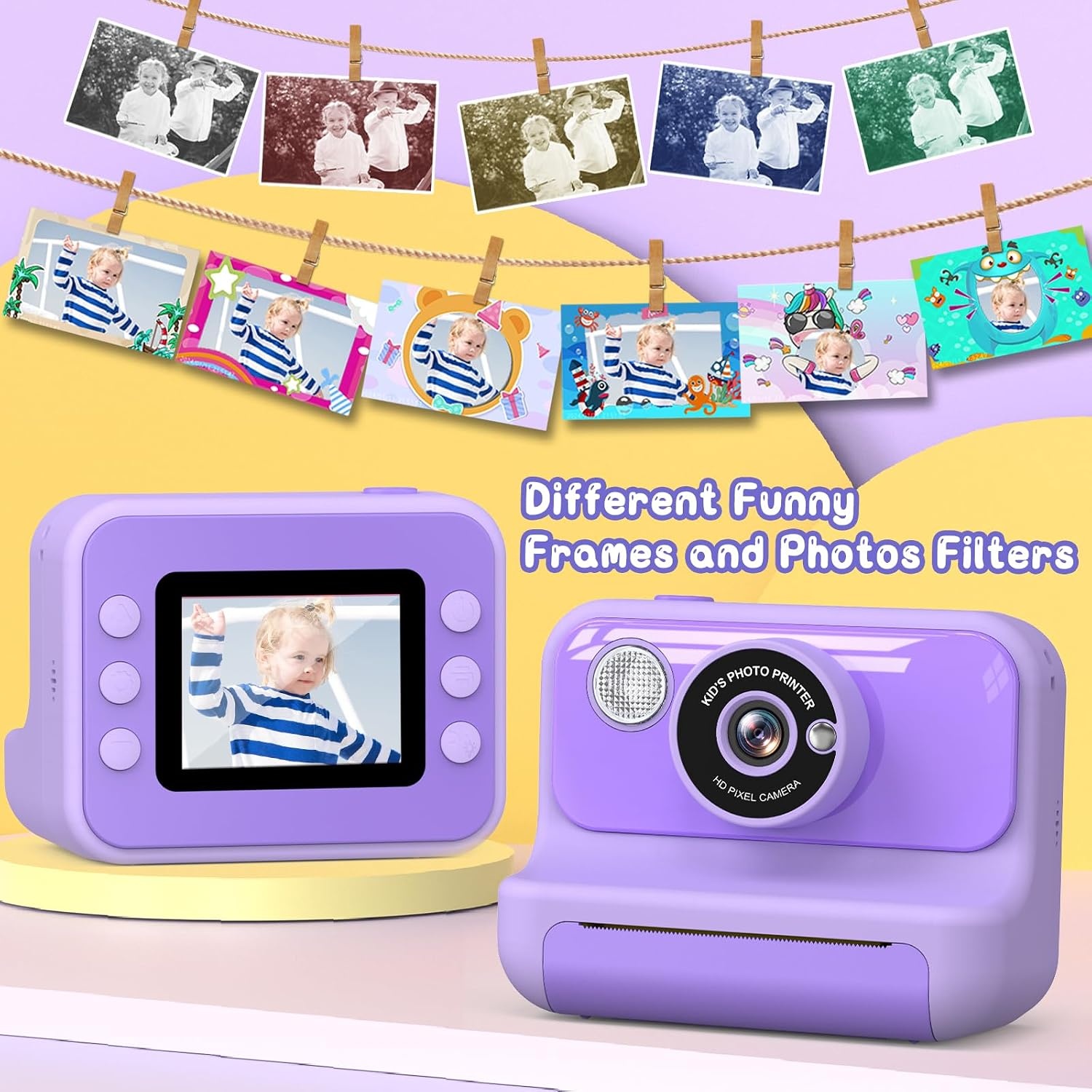 Hangrui Instant Print kindercamera, 2,4 inch Instant Camera voor kinderen, 1080P kindercamera's met 32 GB kaart en 3 rollen fotopapier, kerstverjaardagscadeaus speelgoed voor meisjes en jongens van 3