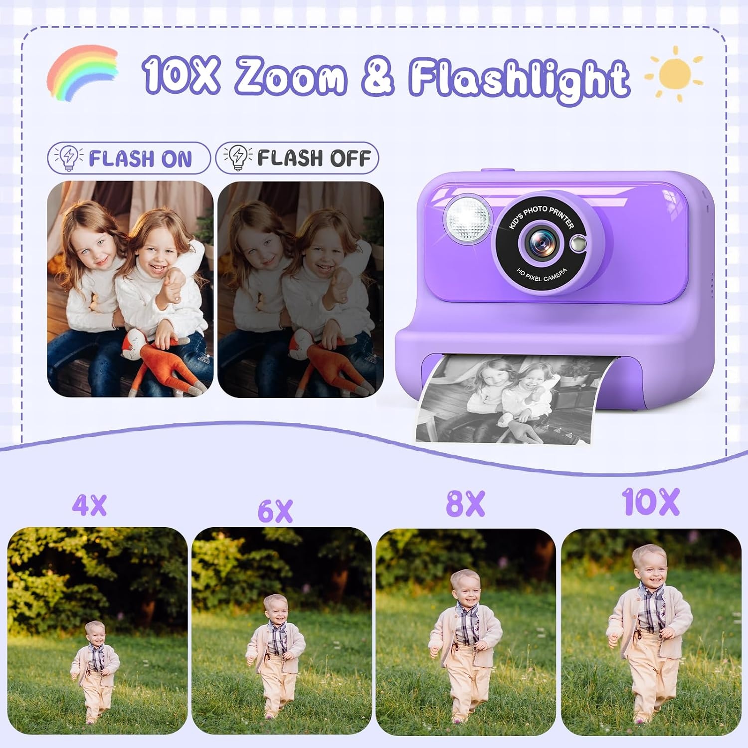 Hangrui Instant Print kindercamera, 2,4 inch Instant Camera voor kinderen, 1080P kindercamera's met 32 GB kaart en 3 rollen fotopapier, kerstverjaardagscadeaus speelgoed voor meisjes en jongens van 3