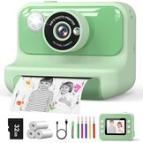 Hangrui Instant Print kindercamera, 2,4 inch Instant Camera voor kinderen, 1080P kindercamera's met 32 GB kaart en 3 rollen fotopapier, kerstverjaardagscadeaus speelgoed voor meisjes en jongens van 3