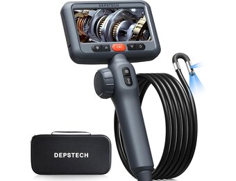 Borescoop voor auto & muur, dubbele lens, 210° twee-weg scharnierend, 1080P HD, 4,5 inch IPS scherm, 8,5mm sonde, 1,5M waterdichte flexibele slang met