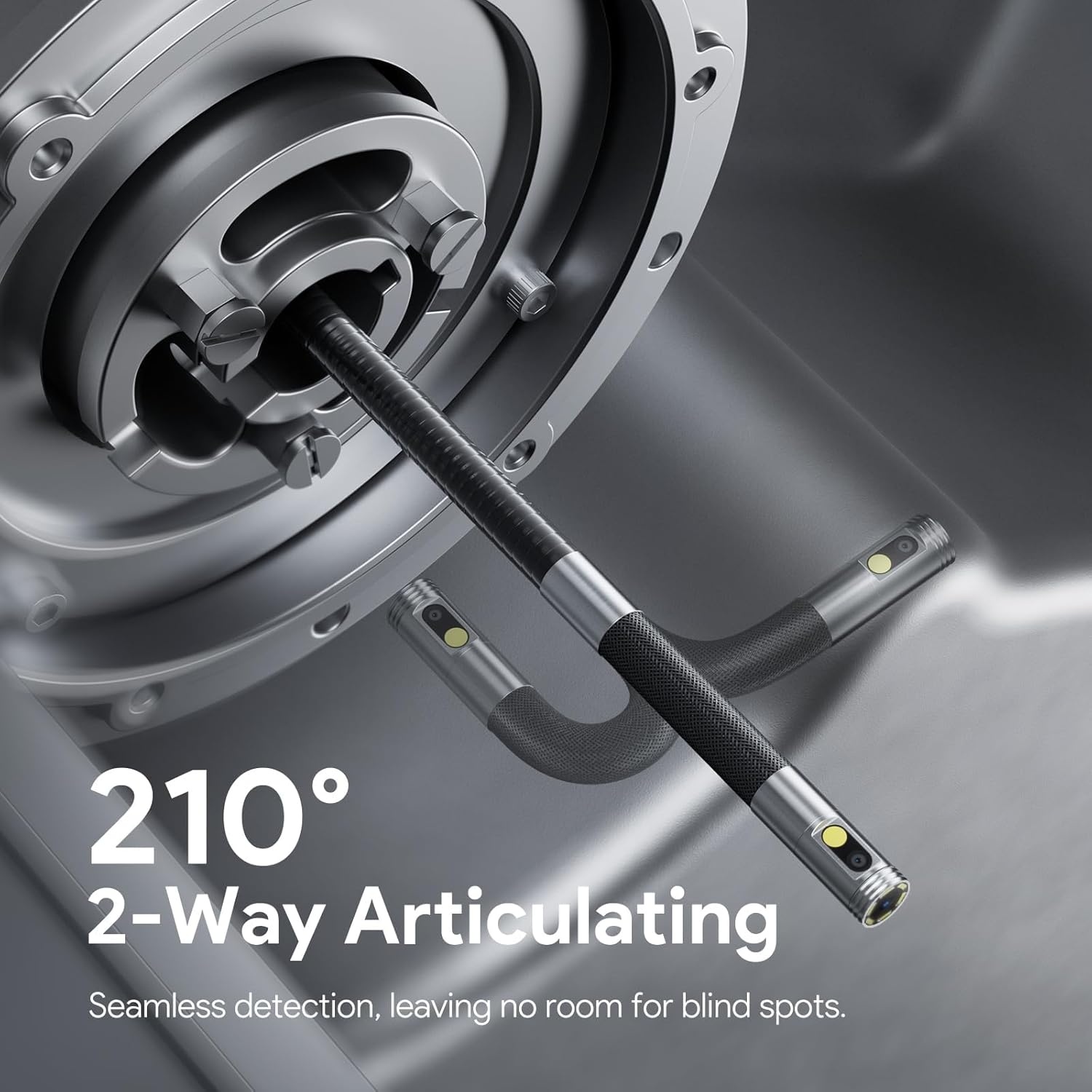 Borescoop voor auto & muur, dubbele lens, 210° twee-weg scharnierend, 1080P HD, 4,5 inch IPS scherm, 8,5mm sonde, 1,5M waterdichte flexibele slang met