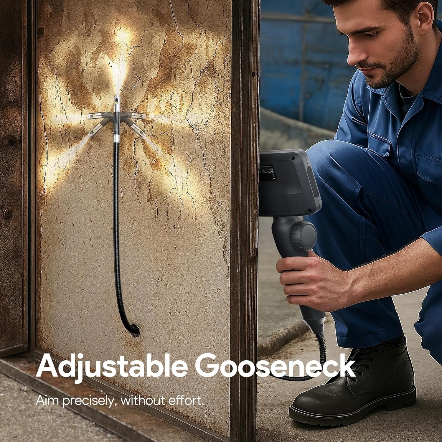 Borescoop voor auto & muur, dubbele lens, 210° twee-weg scharnierend, 1080P HD, 4,5 inch IPS scherm, 8,5mm sonde, 1,5M waterdichte flexibele slang met