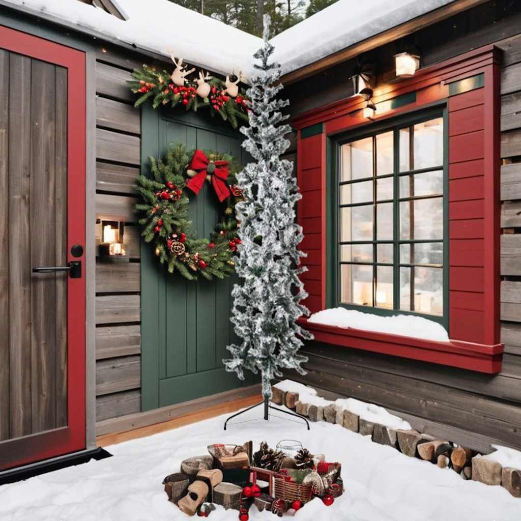 Ruimtebesparende Kerstboom met Sneeuw, 240cm | 74% Korting
