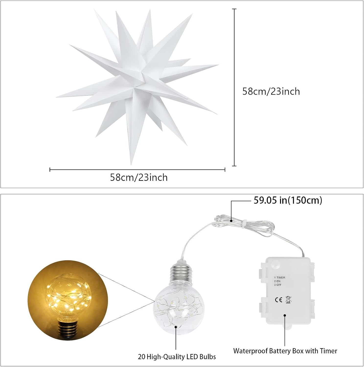 3D Kerstster Buiten/Binnen - LED 58cm - Batterij met Timer - 75% Korting