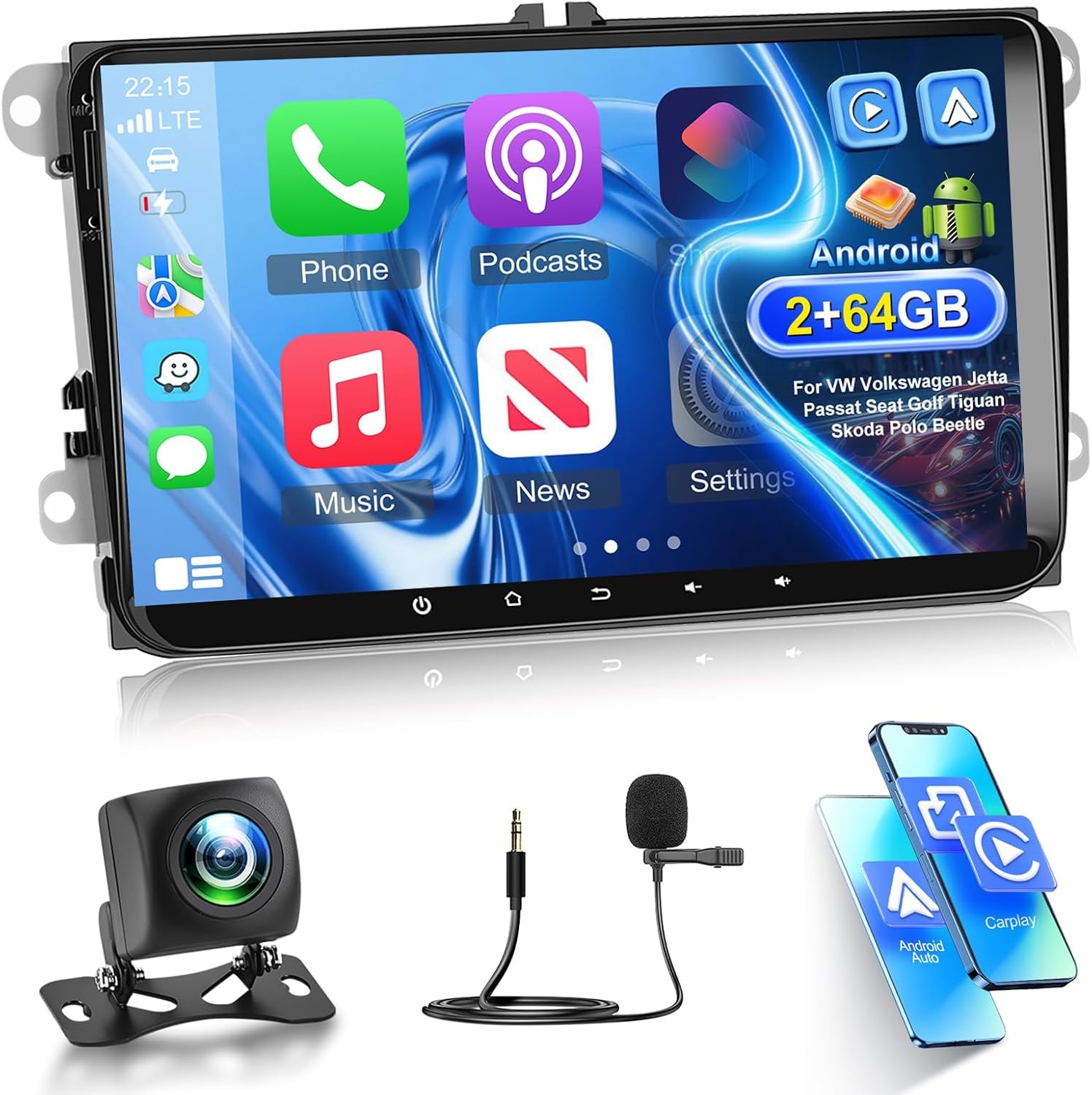 Android Autoradio 15 2G/64G VW, Seat, Skoda - 9" - 30% Korting