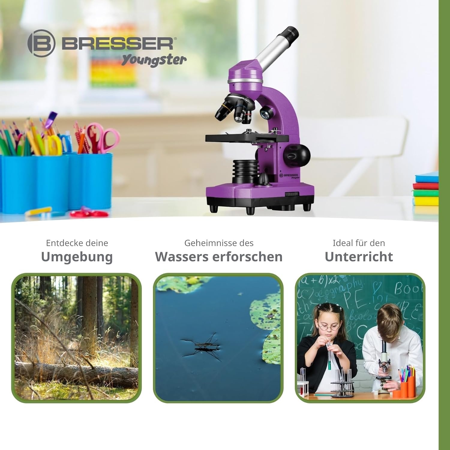 Junior Student Microscoop, tot 1600x, Paars, 34% Korting