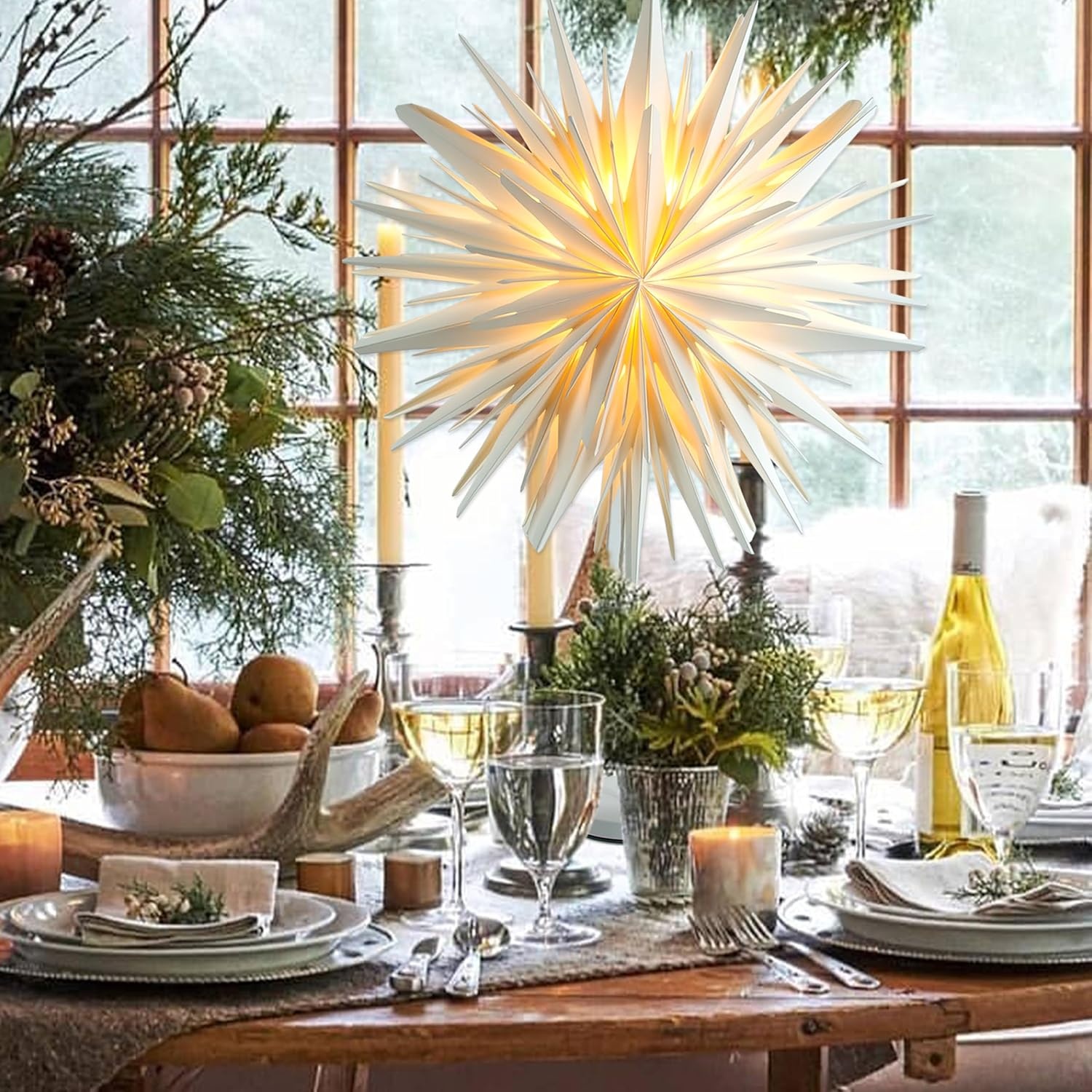 Staande papieren kerstster met LED verlichting voor binnen, kersttafel en ramen