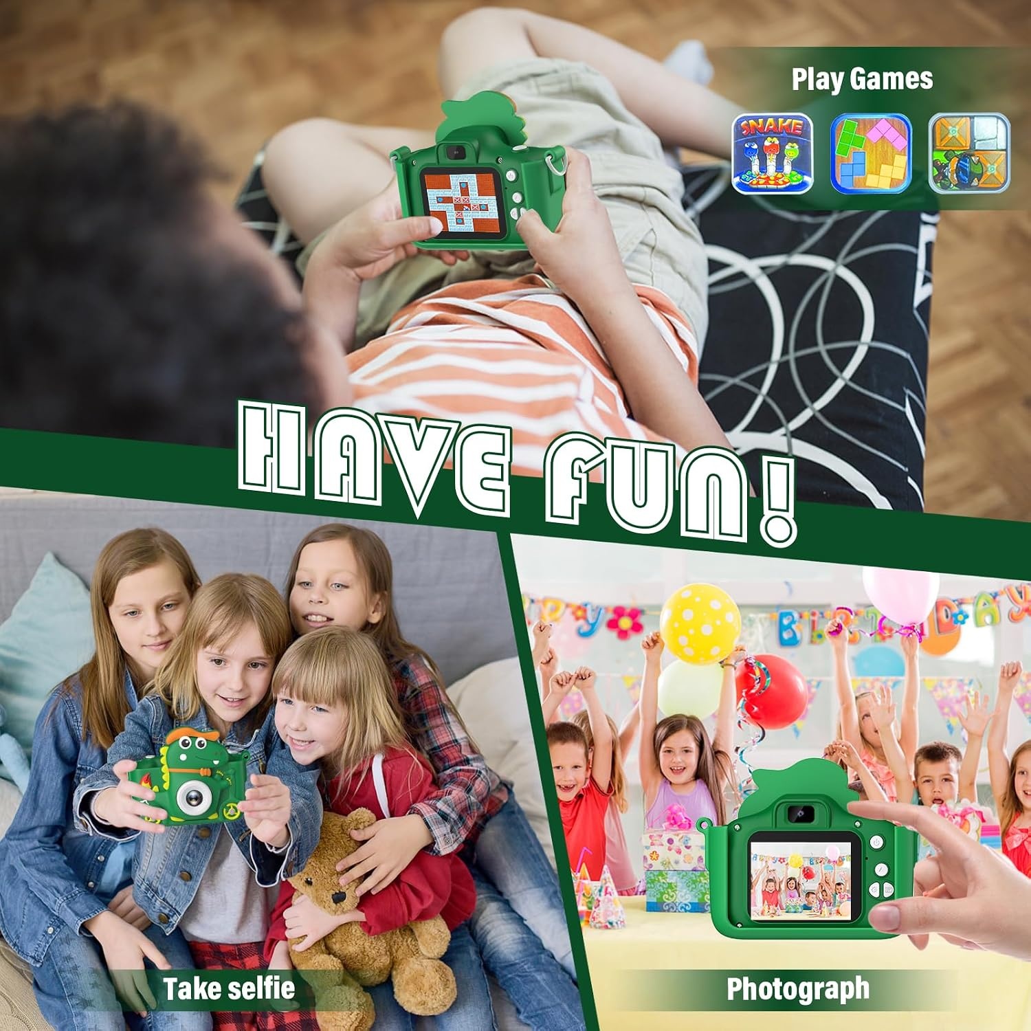 Aissom Kinder Camera Groen - 1080P Selfie Camera met 33% Korting