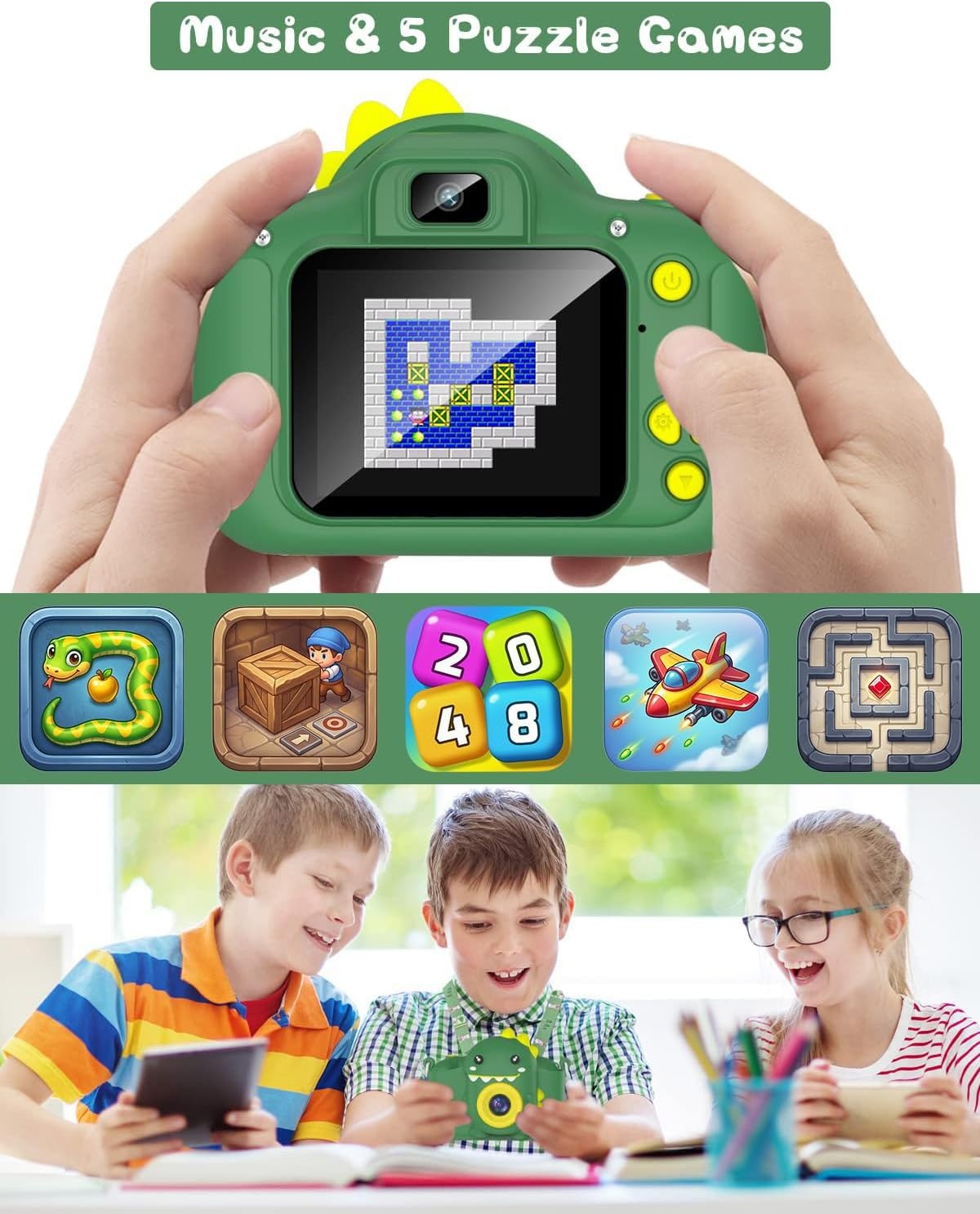Kindercamera Gofunly 1080P Dino-Groen - 33% Korting