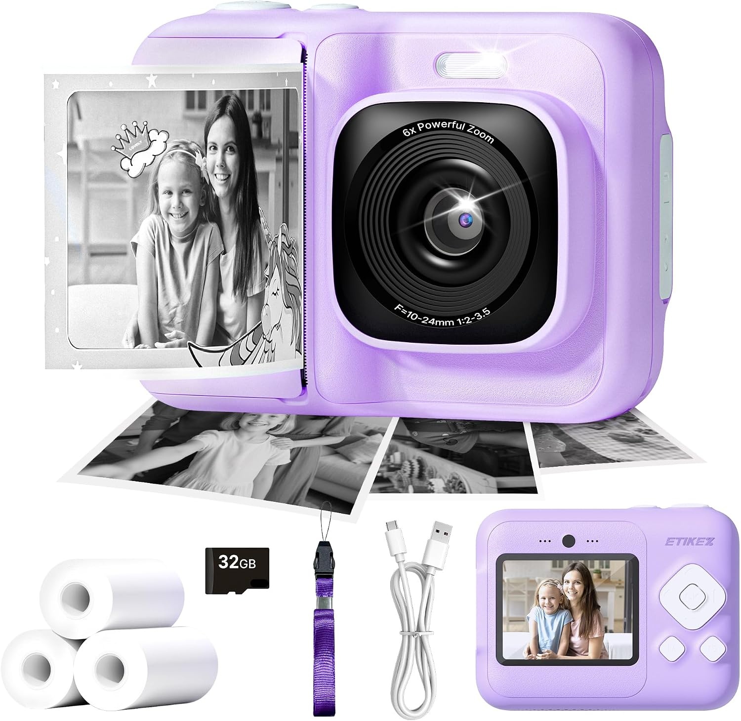 ETIKEZ Kinder Instant Camera met 48MP & Print - Paars - 34% Korting