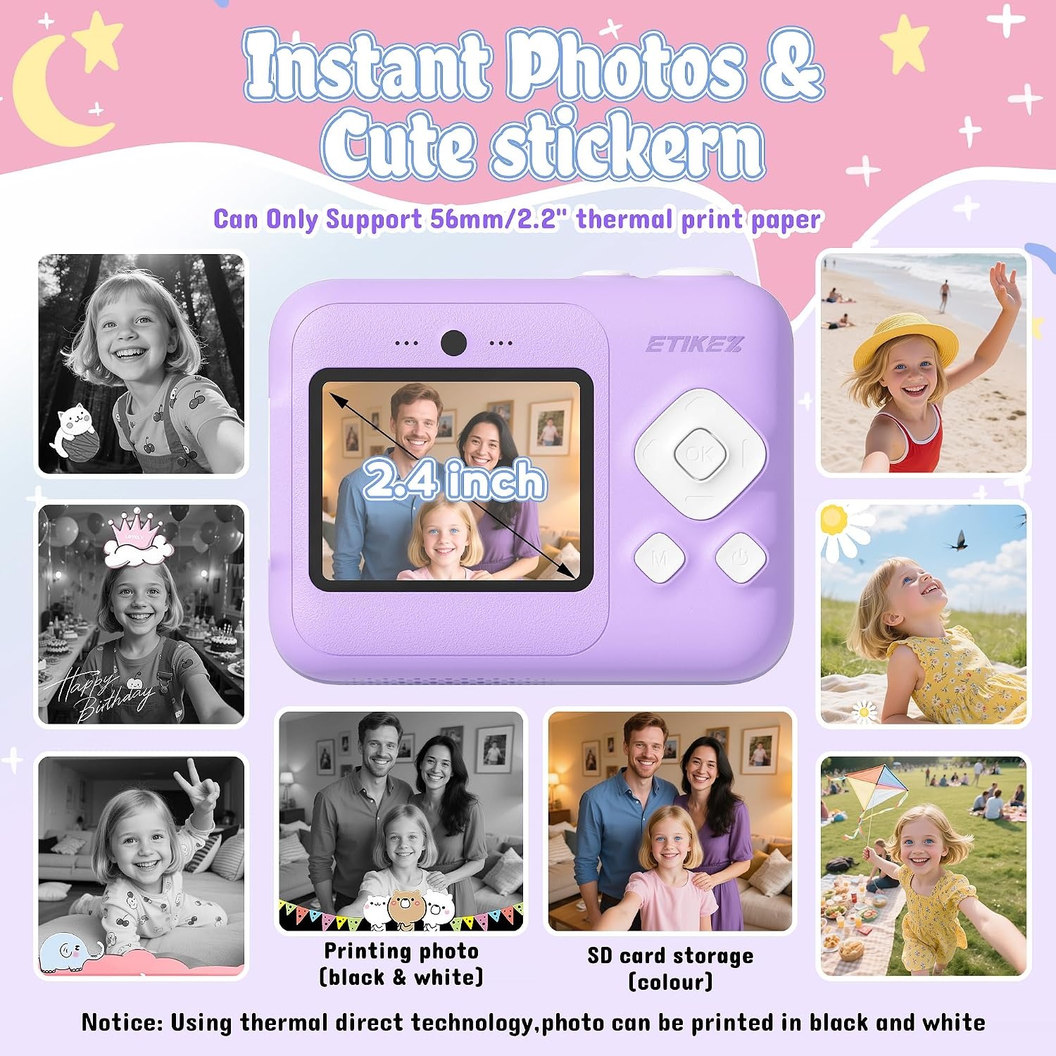 ETIKEZ Kinder Instant Camera met 48MP & Print - Paars - 34% Korting