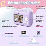 ETIKEZ Kinder Instant Camera met 48MP & Print - Paars - 34% Korting