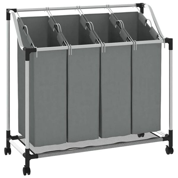 VidaXL Wasmand met Wielen 4 Vakken Grijs - 34% Korting