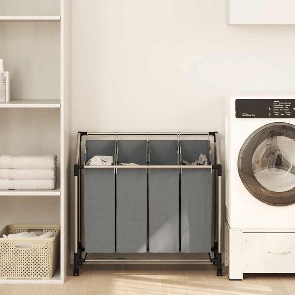 VidaXL Wasmand met Wielen 4 Vakken Grijs - 34% Korting