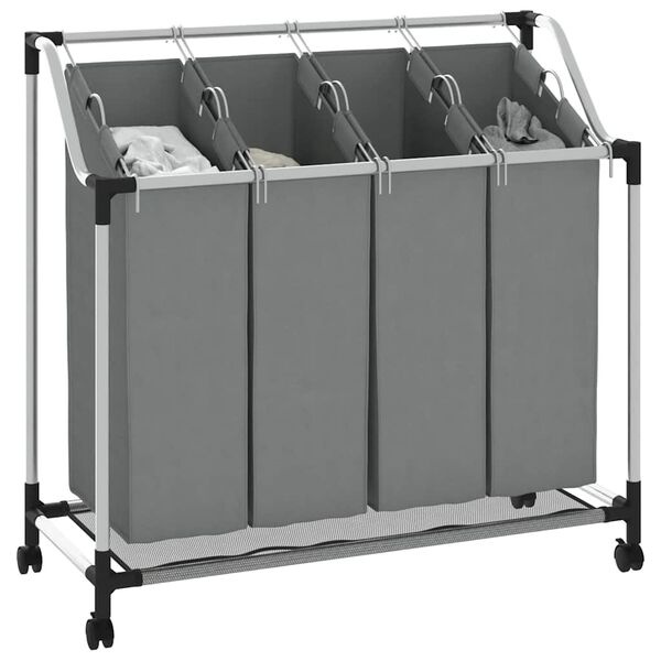 VidaXL Wasmand met Wielen 4 Vakken Grijs - 34% Korting