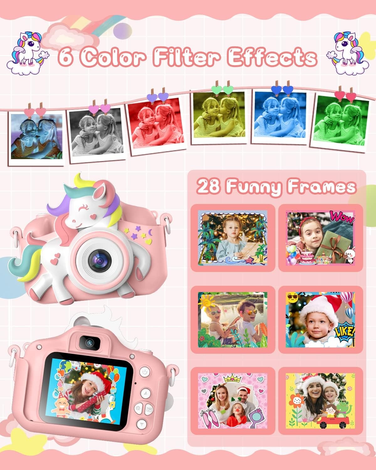 Kinderen Camera Gofunly Eenhoorn Wit - 20MP - 1080p - Incl. 32GB SD