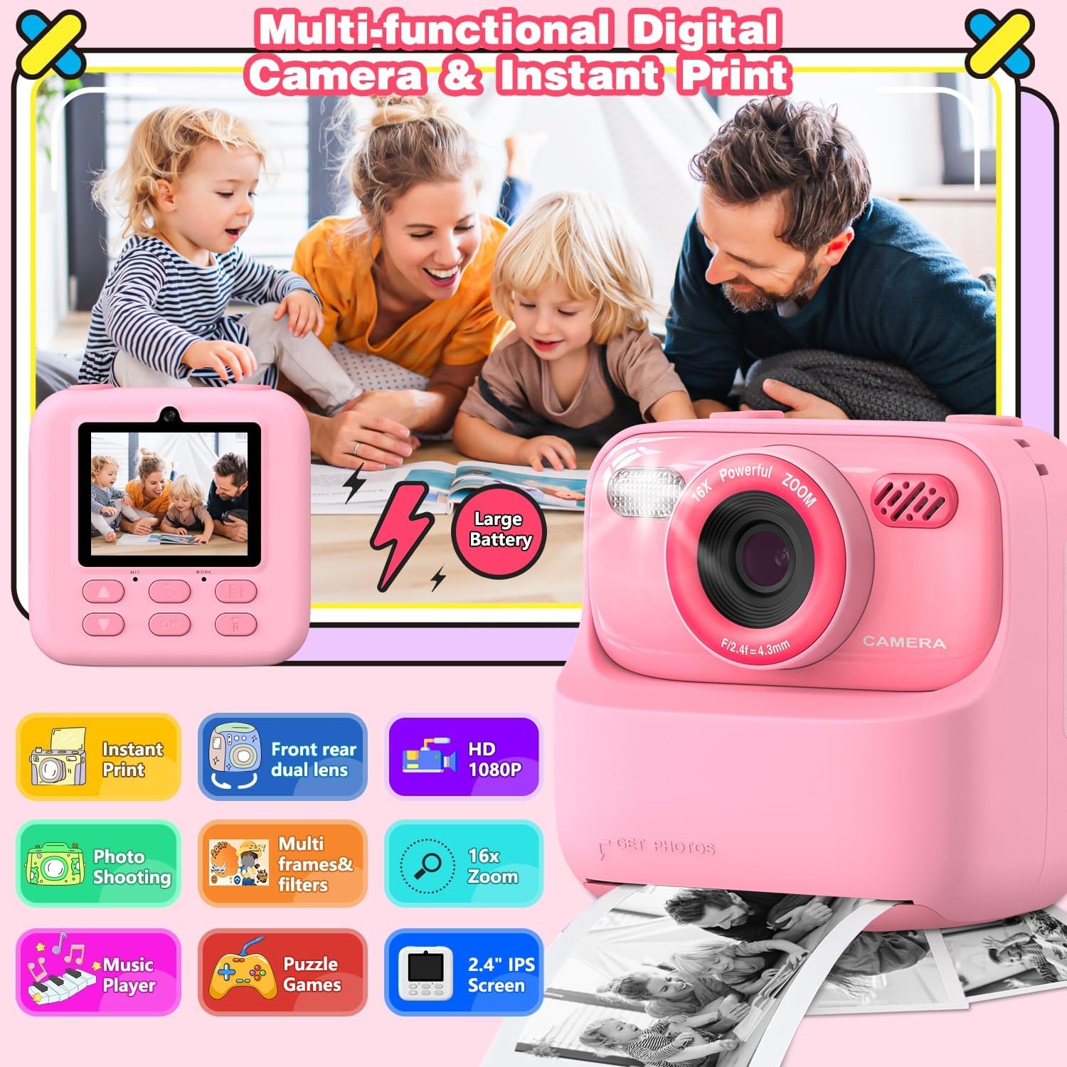 Masterbee Instant Camera voor Kinderen: Printen, Spelletjes & HD Video met 33% Korting!