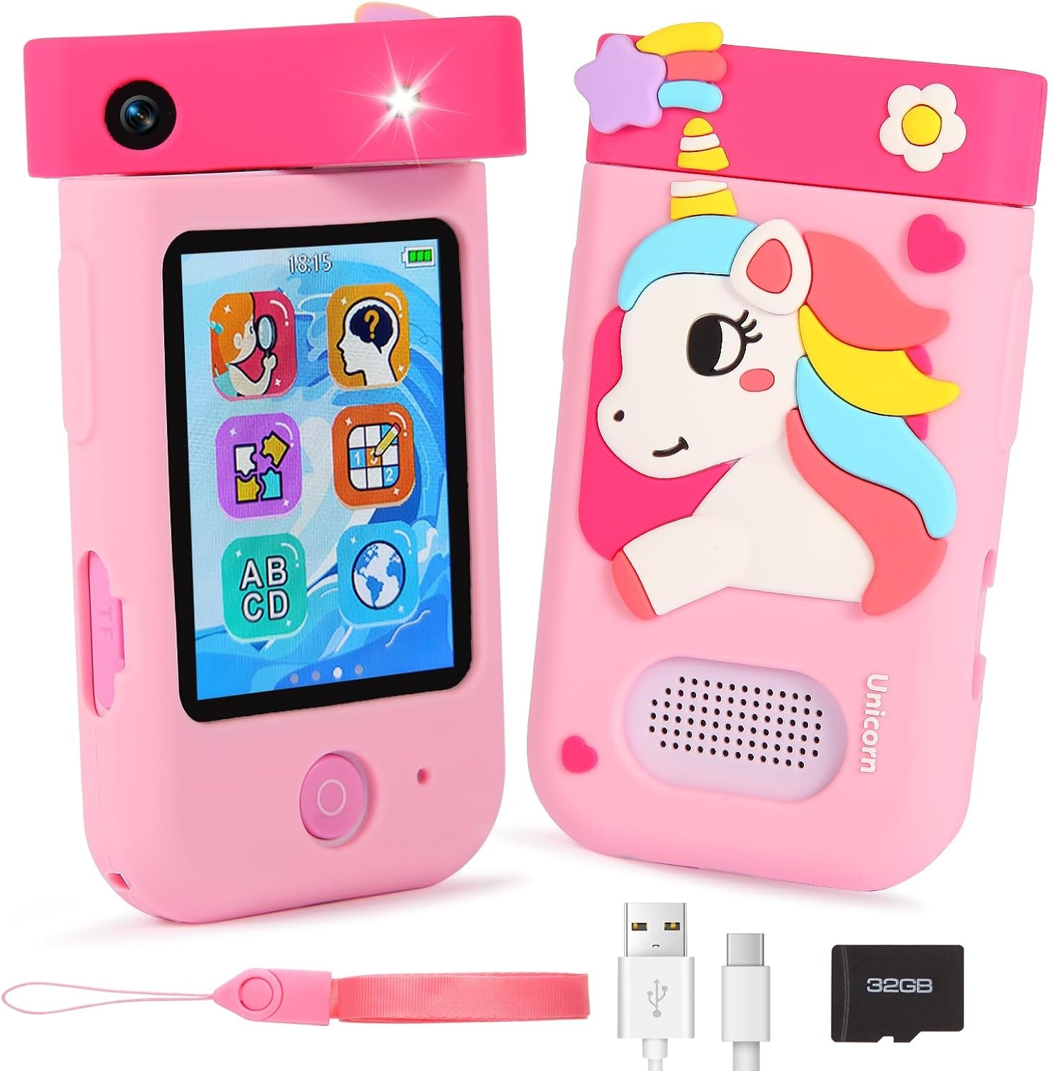 Kindertelefoon met Camera & 32GB - Unicorn Roze (32% Korting)