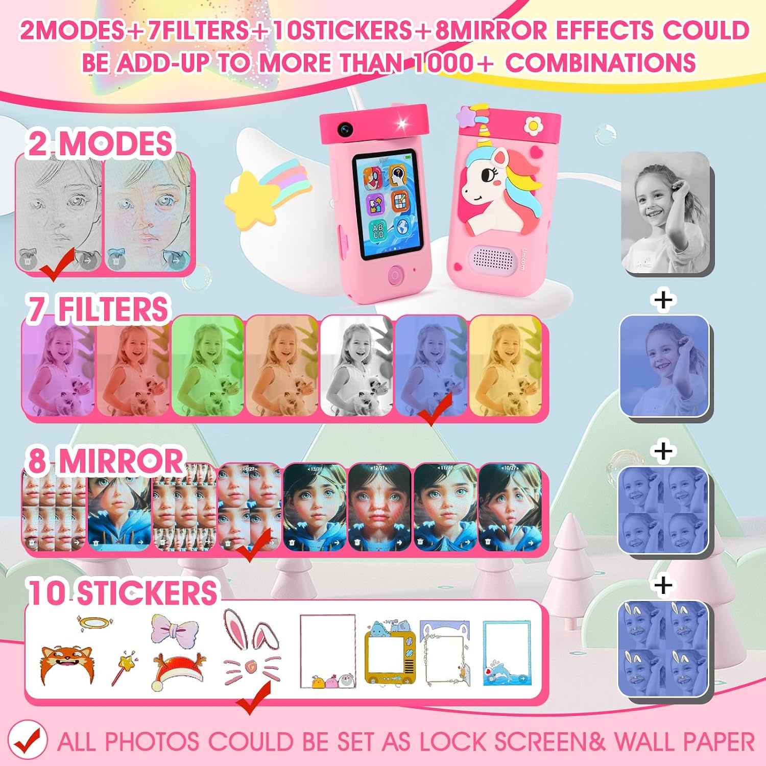 Kindertelefoon met Camera & 32GB - Unicorn Roze (32% Korting)