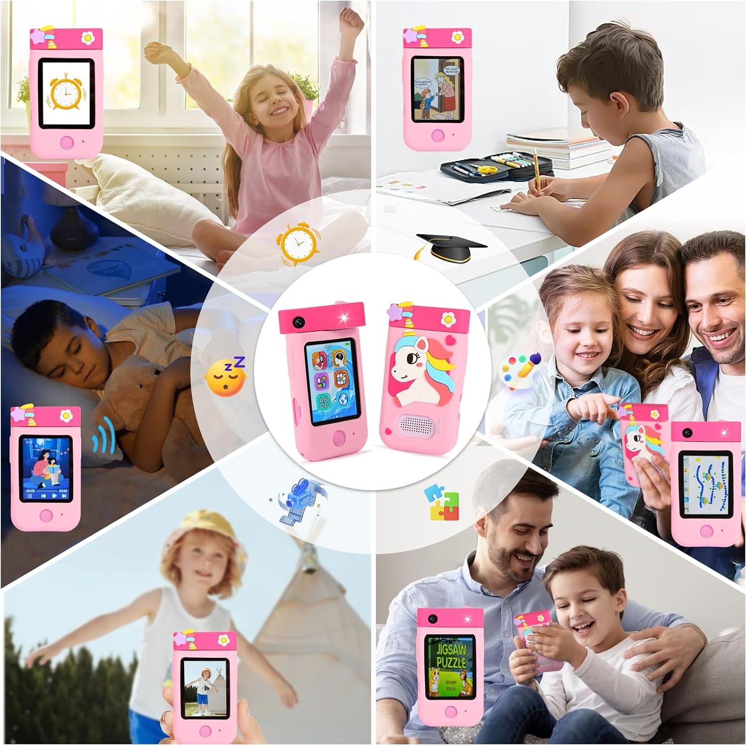Kindertelefoon met Camera & 32GB - Unicorn Roze (32% Korting)