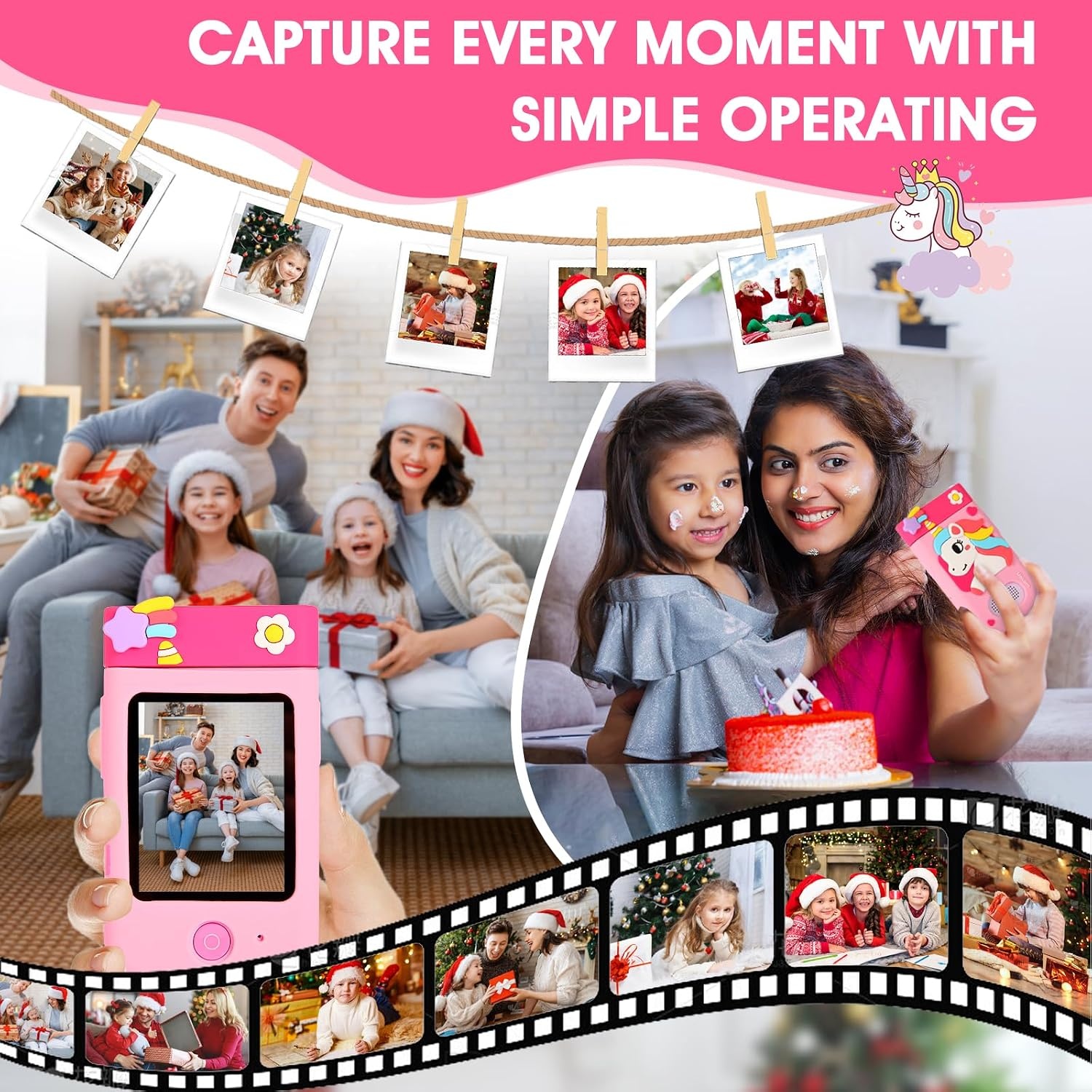 Kindertelefoon met Camera & 32GB - Unicorn Roze (32% Korting)
