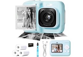 Kindercamera Blauw met Direct Print & 32GB SD Kaart - 33% Korting