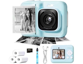 Kindercamera Blauw met Direct Print & 32GB SD Kaart - 33% Korting
