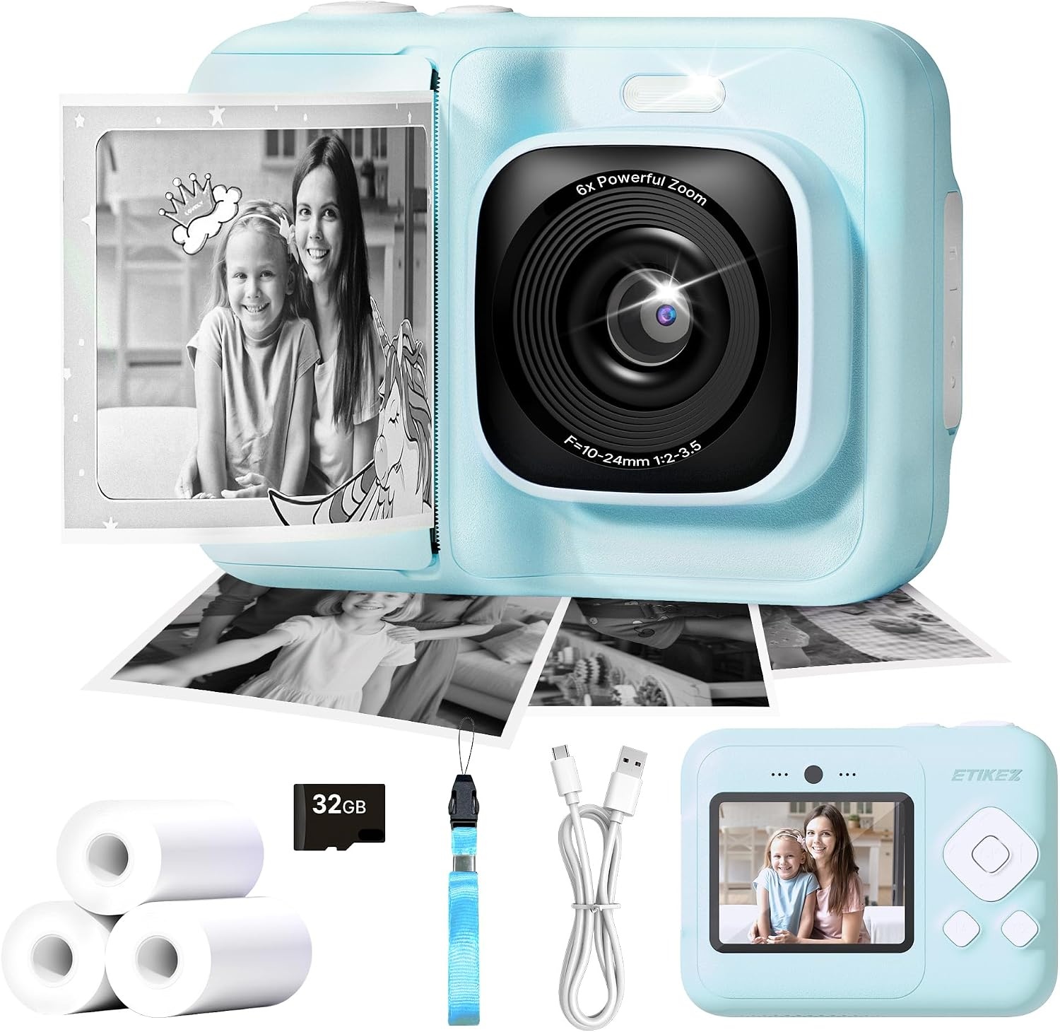 Kindercamera Blauw met Direct Print & 32GB SD Kaart - 33% Korting