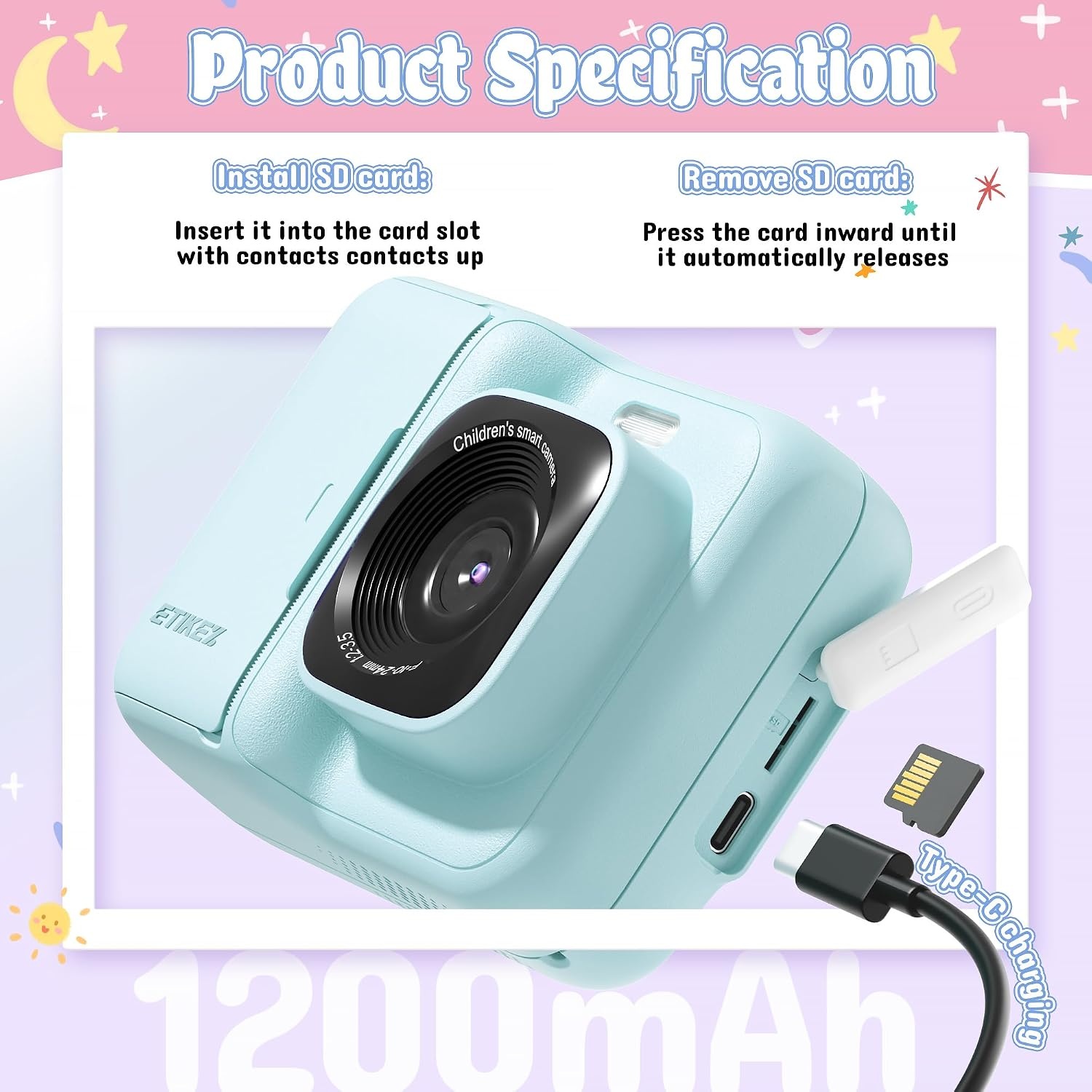 Kindercamera Blauw met Direct Print & 32GB SD Kaart - 33% Korting