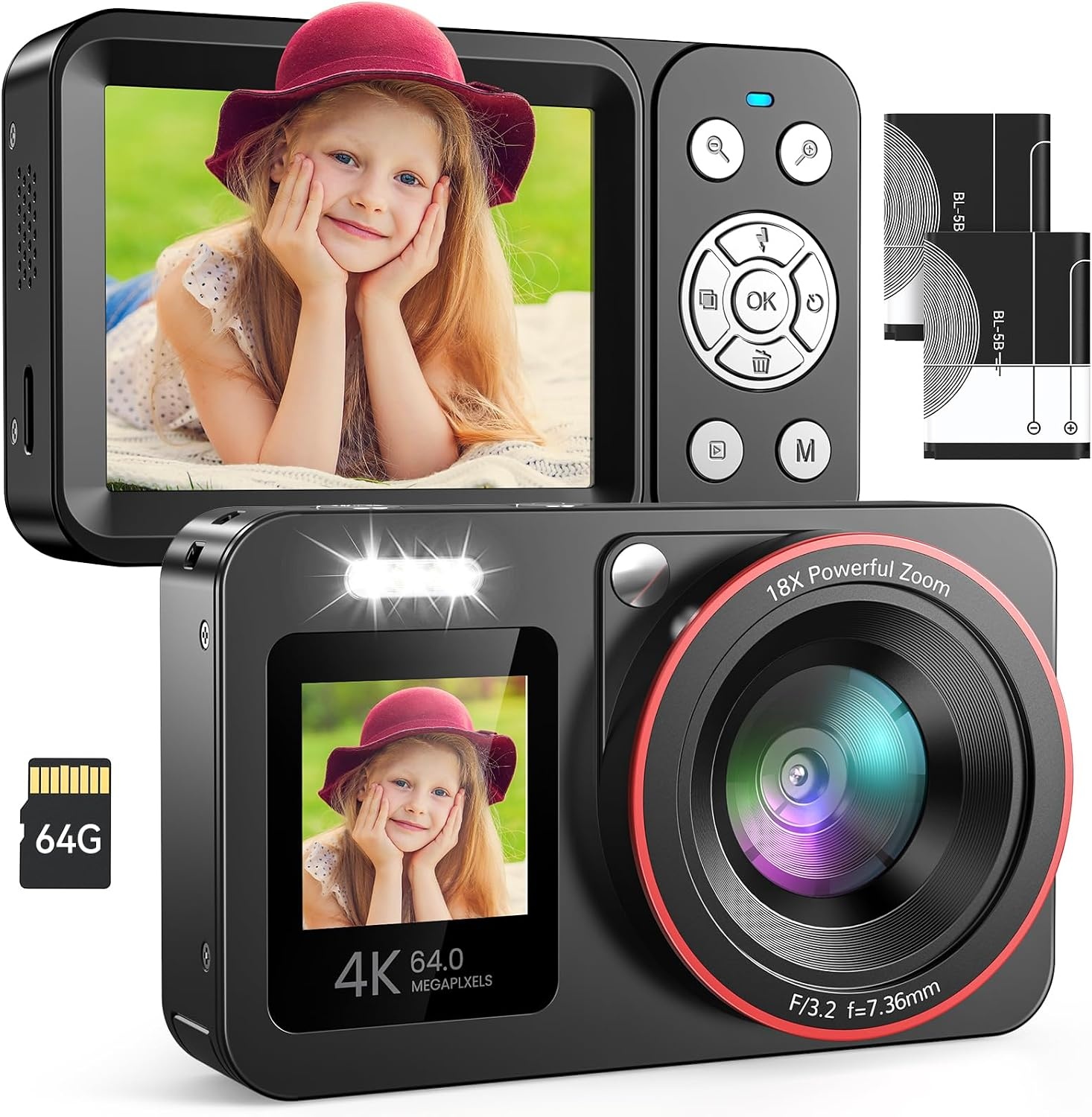 VXK 4K Digitale Camera 64MP - Dubbel Scherm & 64GB SD | 34% Korting