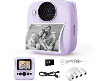 Paarse Kindercamera met Printer & 32GB SD-kaart - 33% Korting