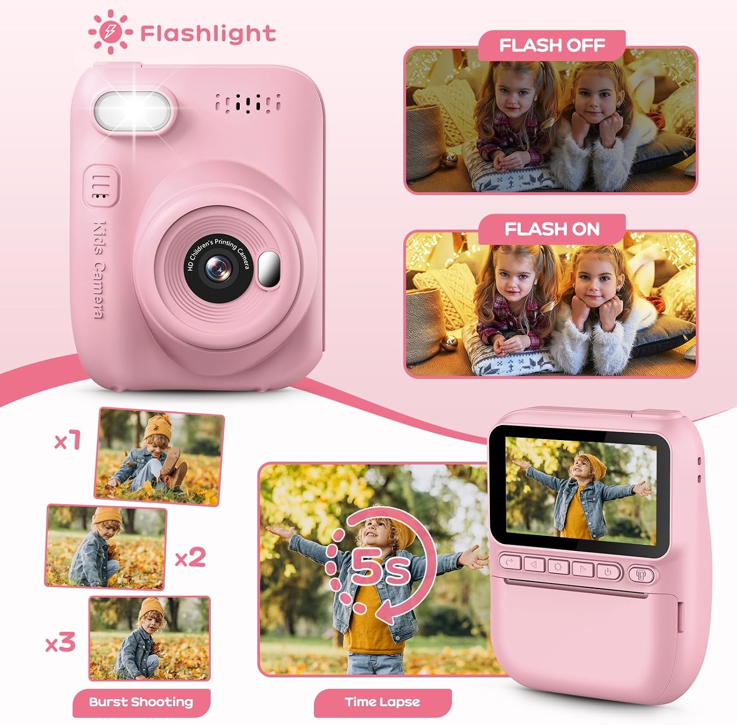 Roze Kinder Direct Print Camera met 3" Scherm - 34% Korting