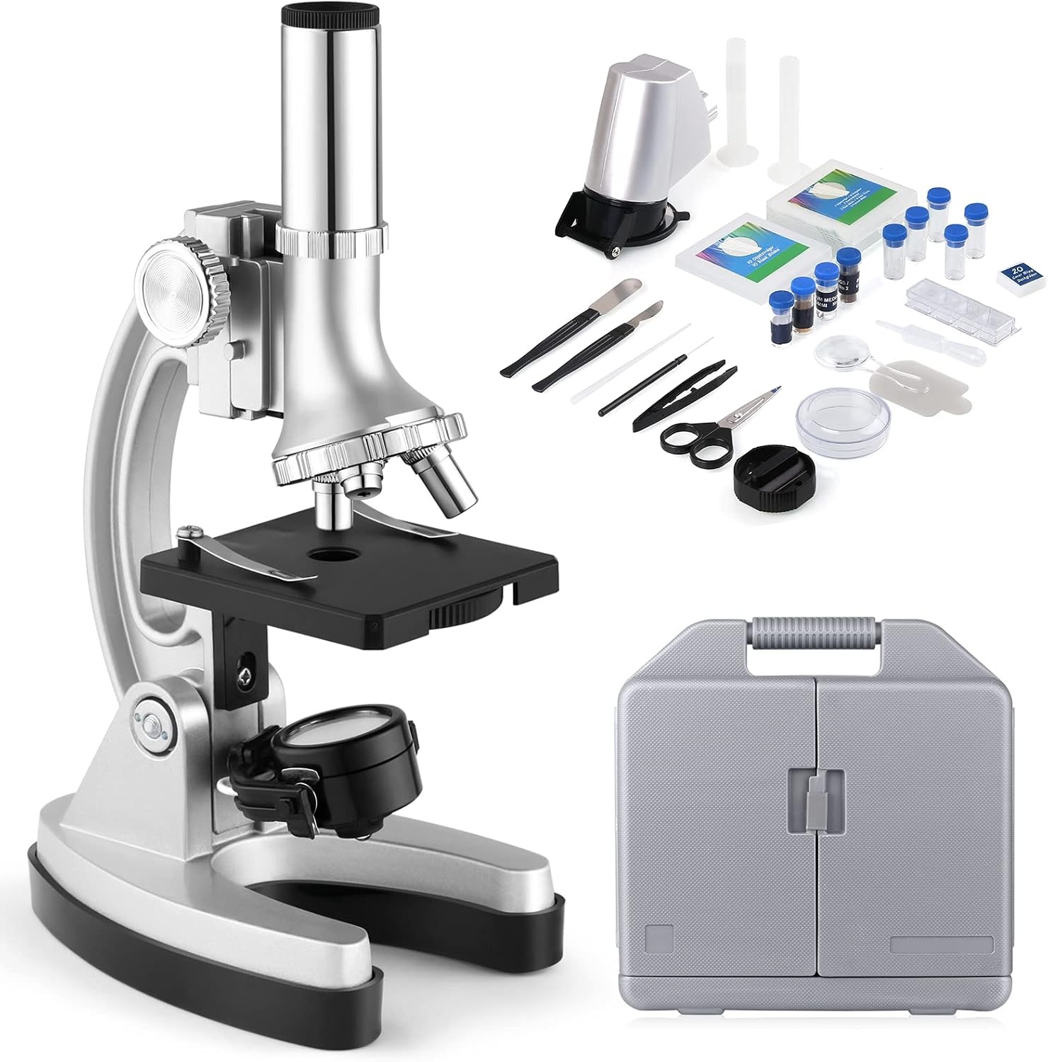 Kazmes Microscoop 300X-600X-1200X met 70-delige Accessoireset en Opbergkoffer - Wit