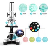 Kazmes Microscoop 300X-600X-1200X met 70-delige Accessoireset en Opbergkoffer - Wit