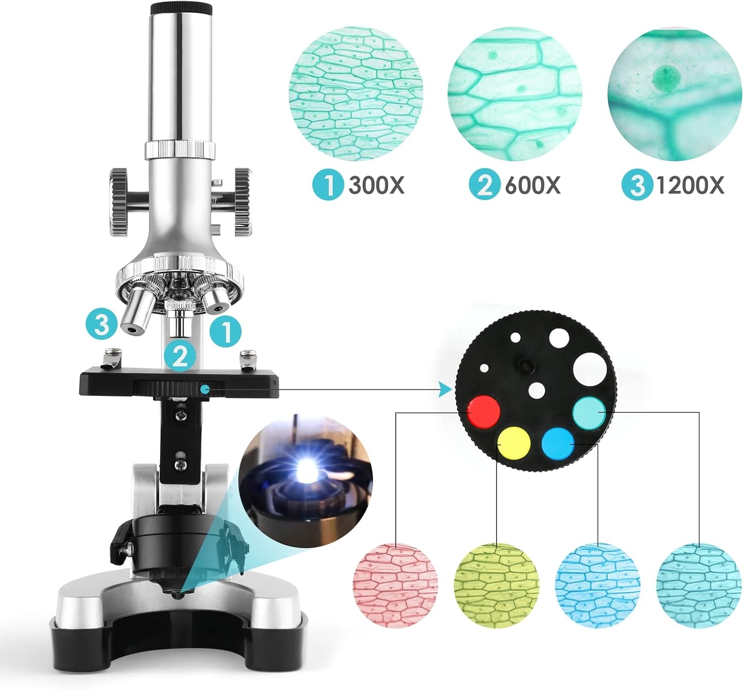 Kazmes Microscoop 300X-600X-1200X met 70-delige Accessoireset en Opbergkoffer - Wit
