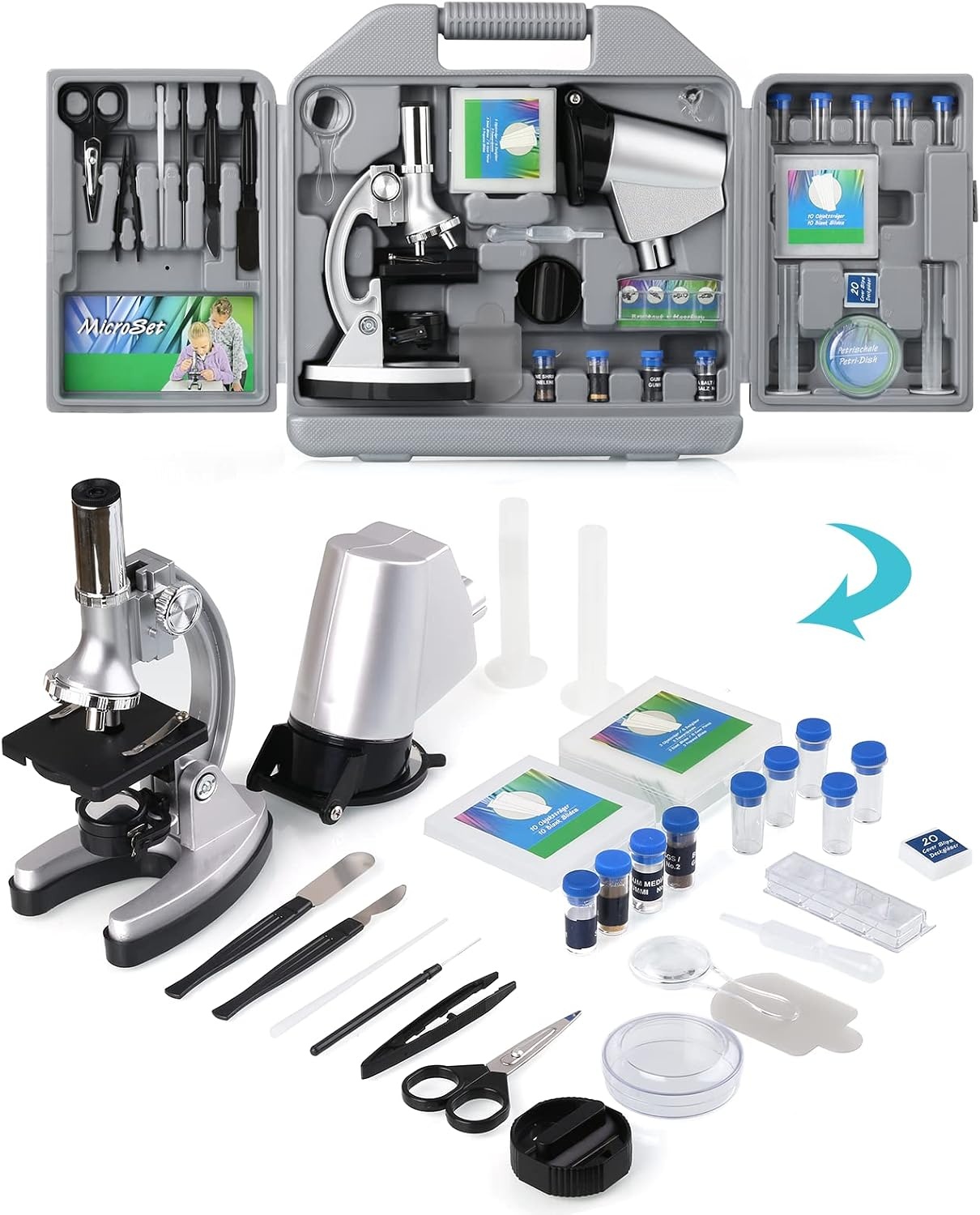 Kazmes Microscoop 300X-600X-1200X met 70-delige Accessoireset en Opbergkoffer - Wit