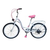 Technische 24 inch meisjesfiets - Shimano versnellingen - dubbele remmen - wit/roze